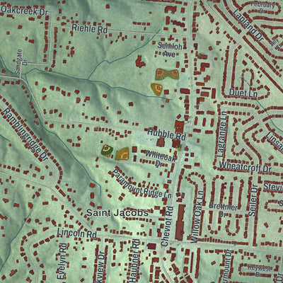 Close-up of the map of White Oak, Ohio print showing street and building detail