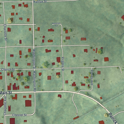 Close-up of the map of Phenix, Virginia print showing street and building detail