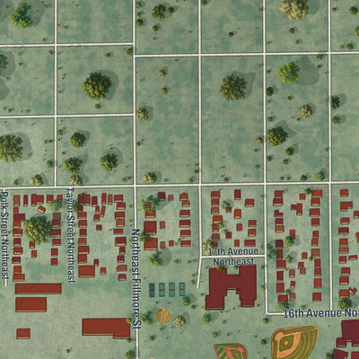 Close-up of the map of Northeast Park, Minnesota print showing street and building detail