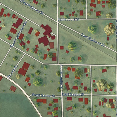Close-up of the map of Addieville, Illinois print showing street and building detail