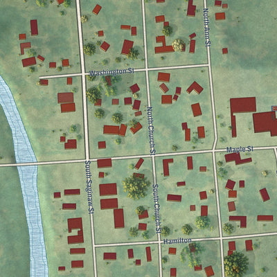 Close-up of the map of Byron, Shiawassee County, Michigan print showing street and building detail