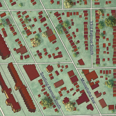 Close-up of the map of Howe, Minnesota print showing street and building detail