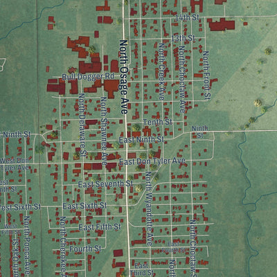 Close-up of the map of Dewey, Oklahoma print showing street and building detail
