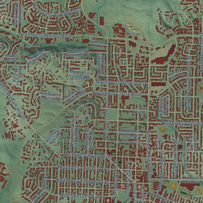 Close-up of the map of Corvallis, Oregon print showing street and building detail