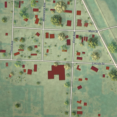 Close-up of the map of Strandquist, Minnesota print showing street and building detail
