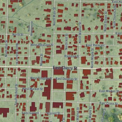 Close-up of the map of Winchester, Illinois print showing street and building detail