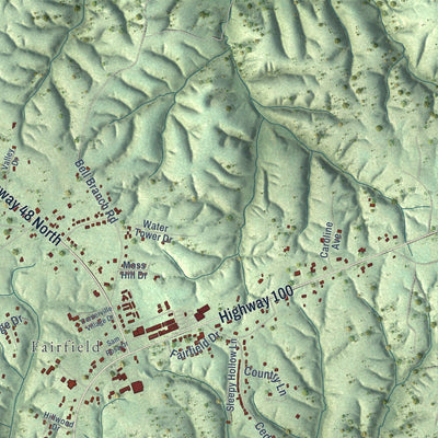 Close-up of the map of Centerville, Tennessee print showing street and building detail