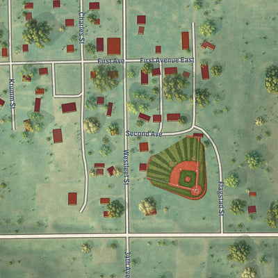 Close-up of the map of Robinson, North Dakota print showing street and building detail