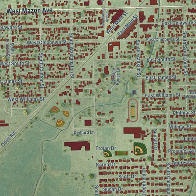 Close-up of the map of Dwight, Illinois print showing street and building detail
