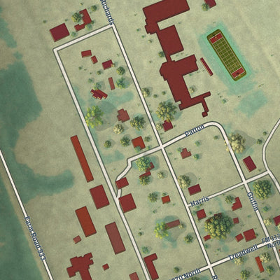 Close-up of the map of Aquilla, Texas print showing street and building detail