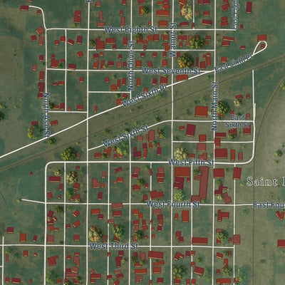 Close-up of the map of St. Elmo, Illinois print showing street and building detail