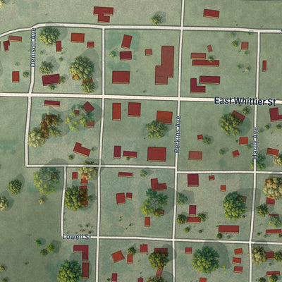 Close-up of the map of Madrid, Nebraska print showing street and building detail