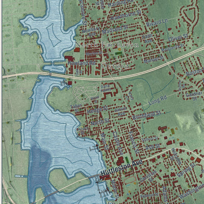 Close-up of the map of Fairhaven, Massachusetts print showing street and building detail