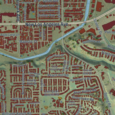 Close-up of the map of Moorpark, California print showing street and building detail