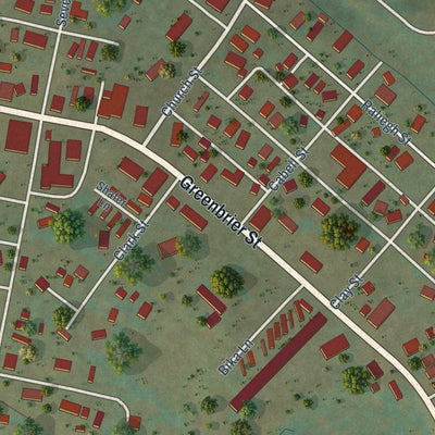 Close-up of the map of Rupert, West Virginia print showing street and building detail