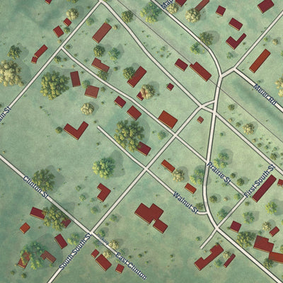 Close-up of the map of Nora, Illinois print showing street and building detail