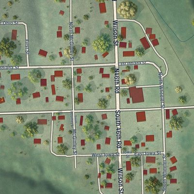 Close-up of the map of Dunbar, Nebraska print showing street and building detail