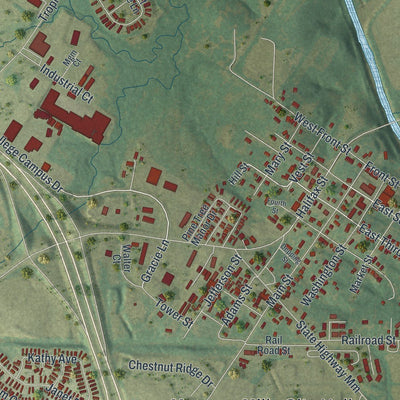 Close-up of the map of Moscow Mills, Missouri print showing street and building detail