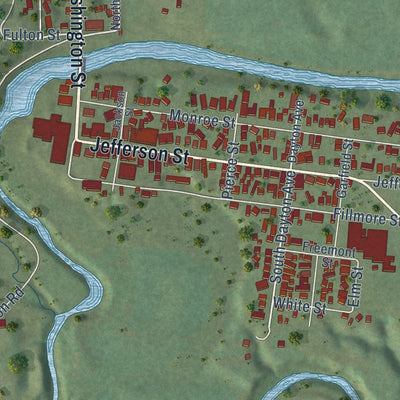 Close-up of the map of Hanover, Illinois print showing street and building detail