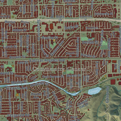 Close-up of the map of Simi Valley, California print showing street and building detail