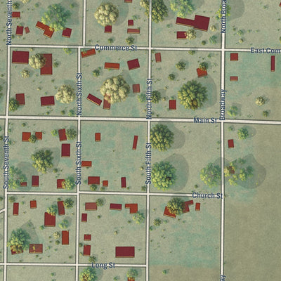 Close-up of the map of Headrick, Oklahoma print showing street and building detail