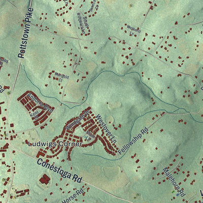 Close-up of the map of West Vincent, Pennsylvania print showing street and building detail