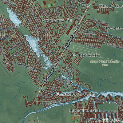 Close-up of the map of Lacey, New Jersey print showing street and building detail