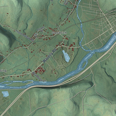 Close-up of the map of Tioga, New York print showing street and building detail