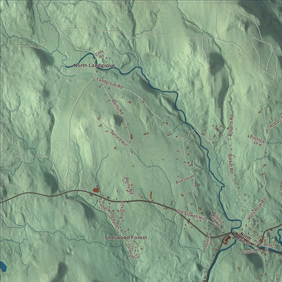 Close-up of the map of Londonderry, Vermont print showing streets and neighborhoods