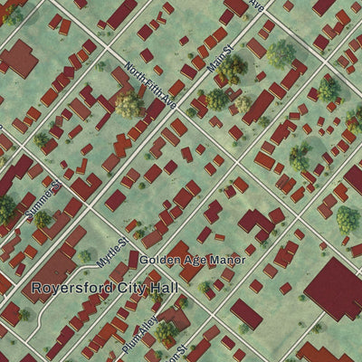 Close-up of the map of Royersford, Pennsylvania print showing street and building detail