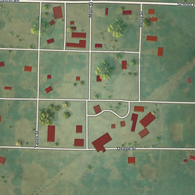 Close-up of the map of Metz, Missouri print showing street and building detail