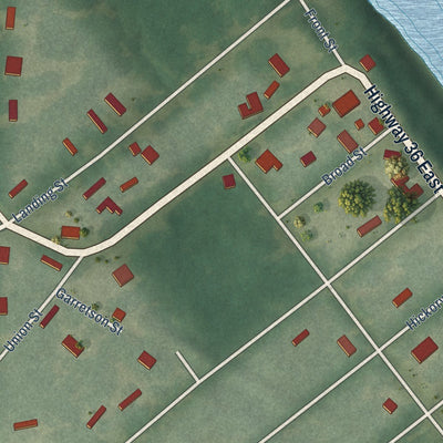 Close-up of the map of West Point, Arkansas print showing street and building detail