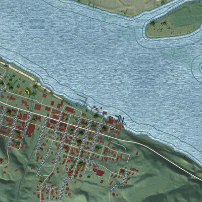Close-up of the map of Rainier, Oregon print showing street and building detail
