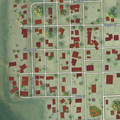 Close-up of the map of Middletown, Illinois print showing street and building detail