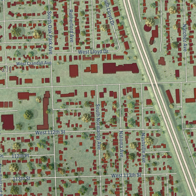 Close-up of the map of Worth, Illinois print showing street and building detail