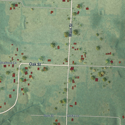 Close-up of the map of Tull, Arkansas print showing street and building detail