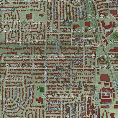 Close-up of the map of Northbrook, Illinois print showing street and building detail
