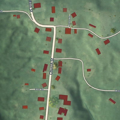 Close-up of the map of Cottage Grove, Tennessee print showing street and building detail