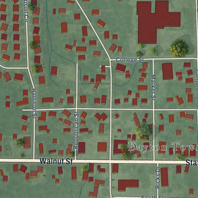 Close-up of the map of Dayton, Indiana print showing street and building detail