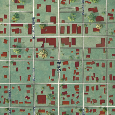 Close-up of the map of Ringling, Oklahoma print showing street and building detail