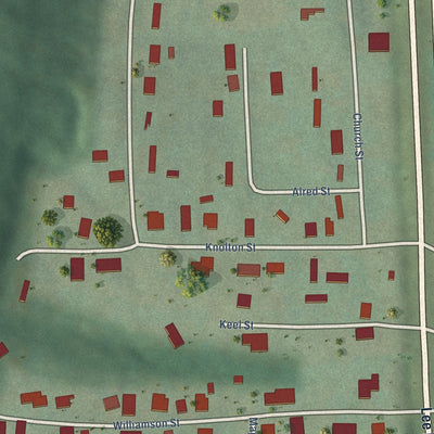 Close-up of the map of Paint Rock, Alabama print showing street and building detail