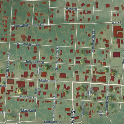 Close-up of the map of Clarendon, Arkansas print showing street and building detail