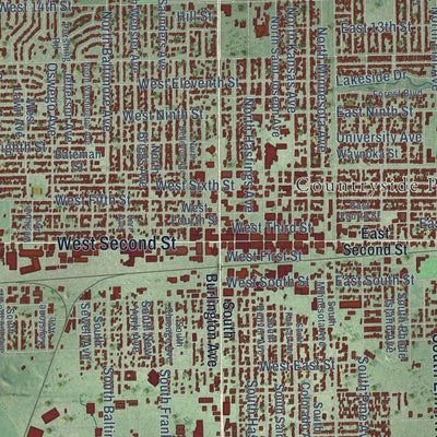 Close-up of the map of Hastings, Nebraska print showing street and building detail