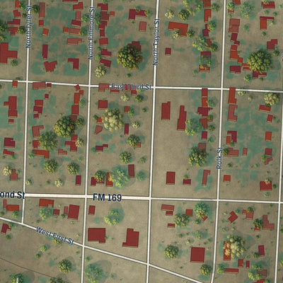 Close-up of the map of Whiteface, Texas print showing street and building detail