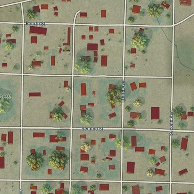 Close-up of the map of Hingham, Montana print showing street and building detail
