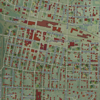 Close-up of the map of Centralia, Missouri print showing street and building detail