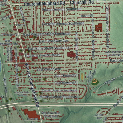 Close-up of the map of Girard, Ohio print showing street and building detail