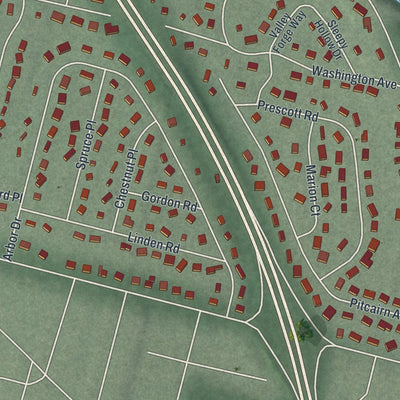 Close-up of the map of Ho-Ho-Kus, New Jersey print showing street and building detail