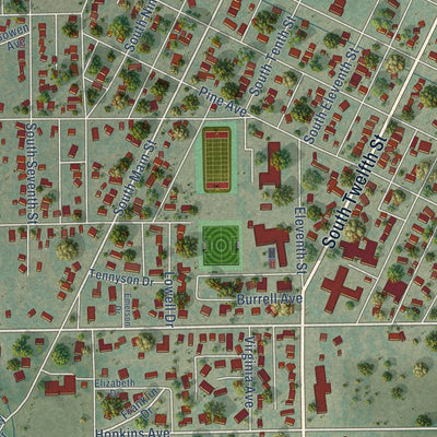 Close-up of the map of Rocky Ford, Colorado print showing street and building detail