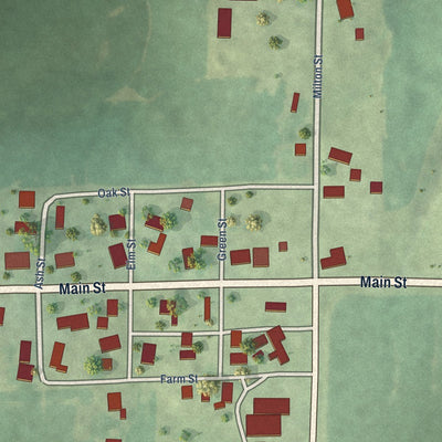 Close-up of the map of Detroit, Illinois print showing street and building detail